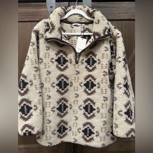 NWT b.young Aztec Sherpa Fleece Pullover Quarter Zip Cozy Western Jacket S